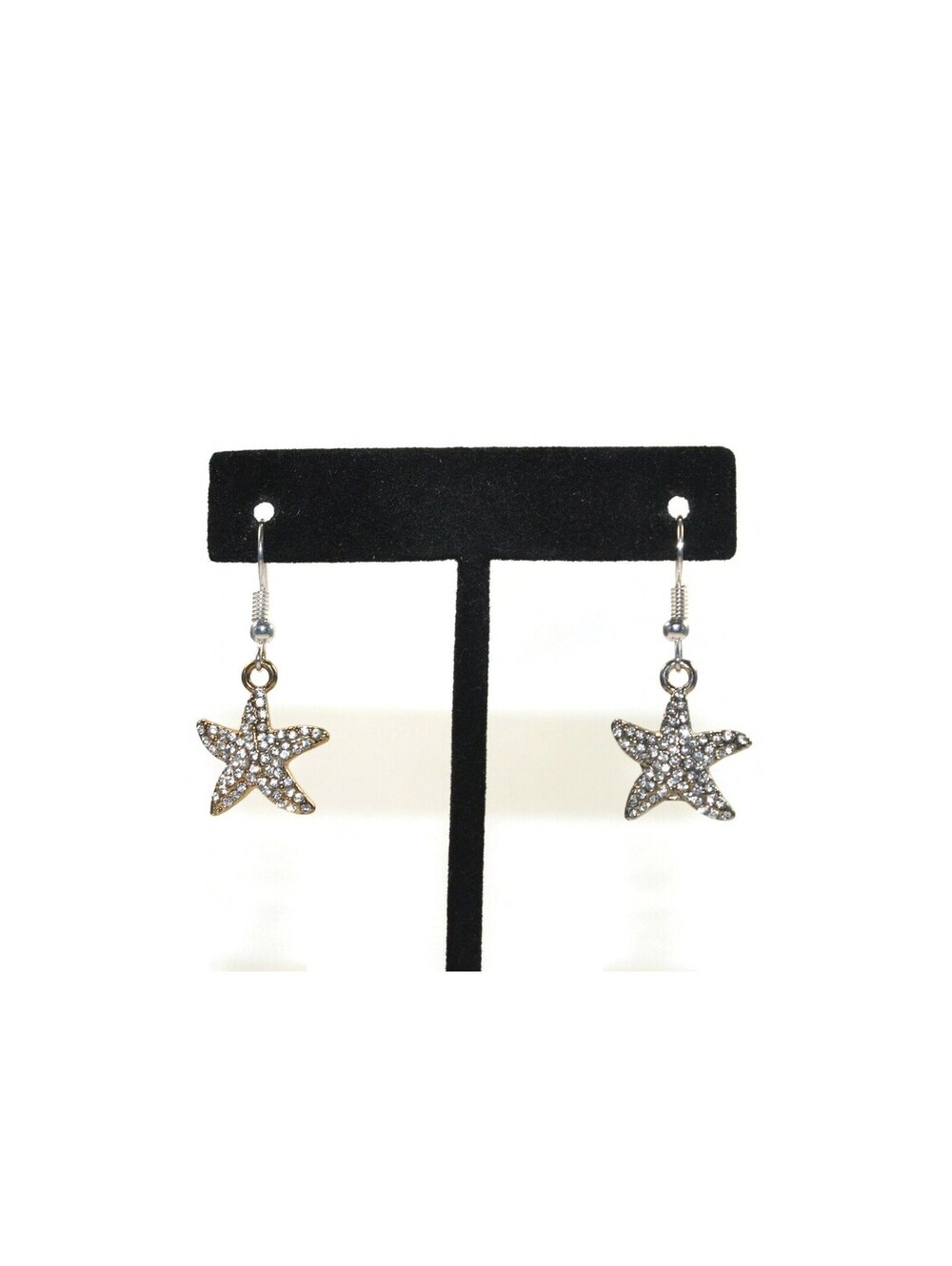 Vintage Gold Tone and Rhinestones Starfish Dangle Earrings with Hook Backs.